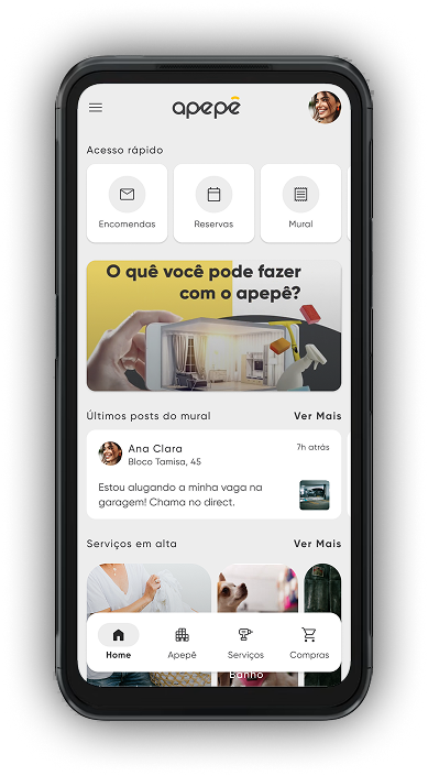 Celular com tela da versão mobile do aplicativo dp apepê