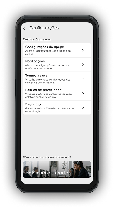 Celular com tela da versão mobile do aplicativo dp apepê